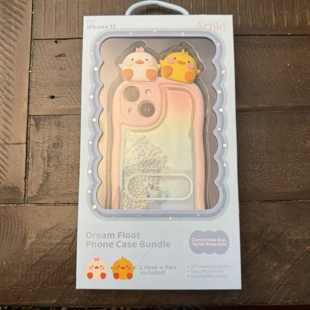 Artikl Peek-a-Pals Dream float iPhone 15 Case Bundle Chicks Liquid Glitter New